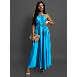 Tyrkysové dlouhé saténové šaty MADES Velikost: ONESIZE