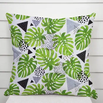 Povlak na dekorativní polštářek Bavlněný povlak na polštář Sandra SA-175 Zelené listy Monstera 50 x 60 cm