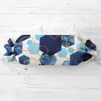 Dekorativní polštářek Polštář válec bonbon Sandra SA-574 Modré hexagony na bílém 15x40 cm