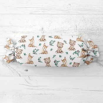 Dekorativní polštářek Dětský polštář válec bonbon Sandra SA-470 Medvídci a koloušci na bílém 15x60 cm