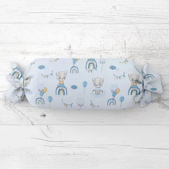 Dekorativní polštářek Dětský polštář válec bonbon Sandra SA-463 Medvídci s balonky na světle modrém 15x80 cm