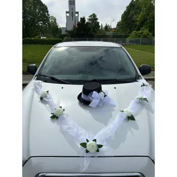 Svatební dekorace SET na auto s růží bílá pro ženicha a nevěstu 2ks