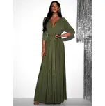 Olivové dlouhé společenské šaty JOELLIAN s dlouhým rukávem Velikost: ONESIZE