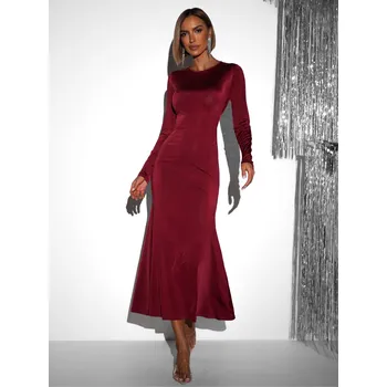 Dámské šaty Vínové dlouhé elastické šaty LYDIE Velikost: ONESIZE