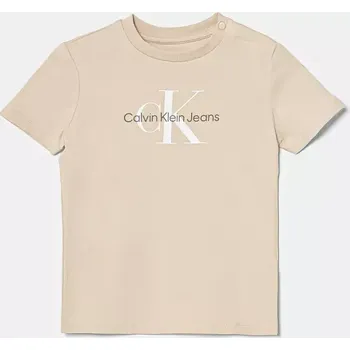 Dětské tričko Calvin Klein Jeans béžová barva, s potiskem, IN0IN00001 IN0IN00001.PPYA 08X, vel. 68