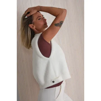 Dámská vesta KRÉMOVÁ SVETROVÁ VESTA BEZ ZAPÍNÁNÍ Rino Pelle