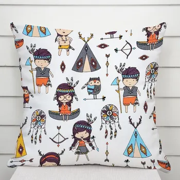 Povlak na dekorativní polštářek Dětský bavlněný povlak na polštář Sandra SA-045 Malí indiáni 40 x 40 cm