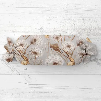 Dekorativní polštářek Polštář válec bonbon Sandra SA-517 Podzimní pampelišky na šedém 15x40 cm