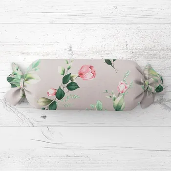 Dekorativní polštářek Polštář válec bonbon Sandra SA-452 Růžové květy na šedém 15x40 cm