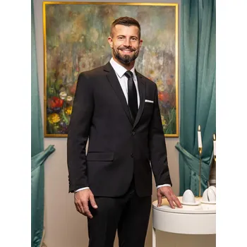 Pánský oblek FERATT Pánský vlněný oblek s vestou TORINO černý Velikost: 182/60