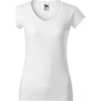 MALFINI Dámské vypasované bavlněné slim-fit tričko do véčka Barva: Bílá, Velikost: XS