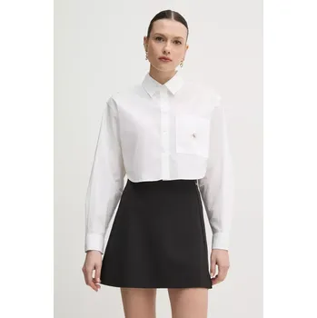 Pánská košile Bavlněná košile Calvin Klein Jeans bílá barva, relaxed, s klasickým límcem, J20J225078 00X, vel. M