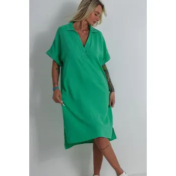 Dámské šaty ZELENÉ DLOUHÉ LNĚNÉ ŠATY Rino Pelle