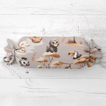 Dekorativní polštářek Dětský polštář válec bonbon Sandra SA-514 Africká zvířátka na šedém 15x40 cm