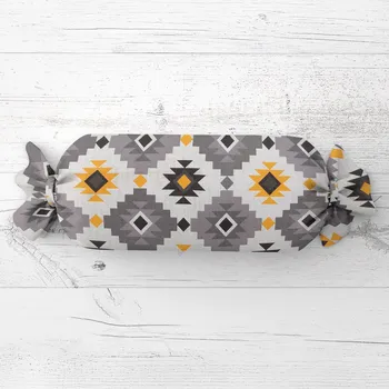 Dekorativní polštářek Polštář válec bonbon Sandra SA-520 Žluto-šedý aztécký vzor 15x100 cm