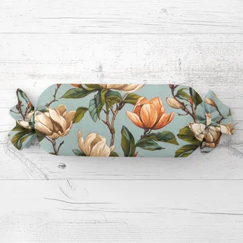 Dekorativní polštářek Polštář válec bonbon Sandra SA-545 Květy magnolie na šedomodrém 15x80 cm