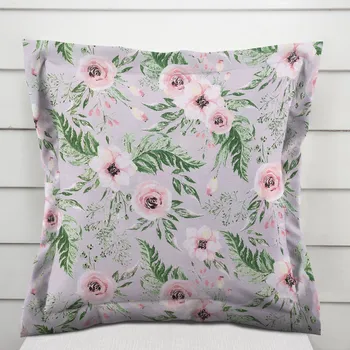 Povlak na polštářek Bavlněný povlak na polštář s lemem Sandra SA-178 Kvetoucí růže na šedém 50 x 60 cm