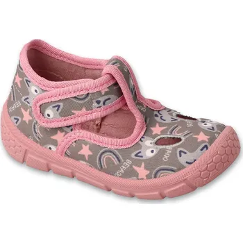 Dívčí obuv Bačkůrky botičky Befado Honey 630p017 šedorůžové se zvířátky a hvězdičkami flexibilní lehké vyšší velikost: 26