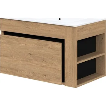 Koupelnový nábytek POLVON koupelnová závěsná skříňka pod umyvadlo 80/1S, dub zlatý/černá + vyzvednutí ZDARMA