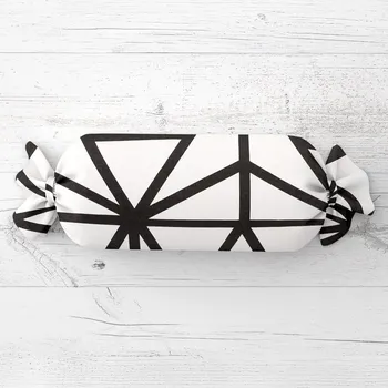 Dekorativní polštářek Polštář válec bonbon Sandra SA-577 Černé geometrické vzory na bílém 15x40 cm