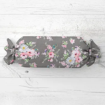 Dekorativní polštářek Polštář válec bonbon Sandra SA-553 Růžové květiny na šedém 15x100 cm