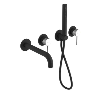 Vodovodní baterie Sapho Ultramix Podomítková vanová baterie s hubicí a ruční sprchou, 2 výstupy, černá mat/chrom, UT093BC