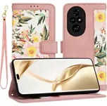 Techsuit Knížkové pouzdro s květinovým motivem pro Honor 200 pro Honor 200 Pro růžová