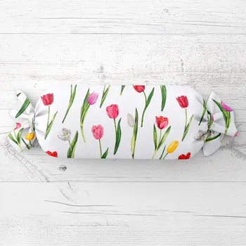 Dekorativní polštářek Polštář válec bonbon Sandra SA-506 Tulipány na bílém 15x100 cm