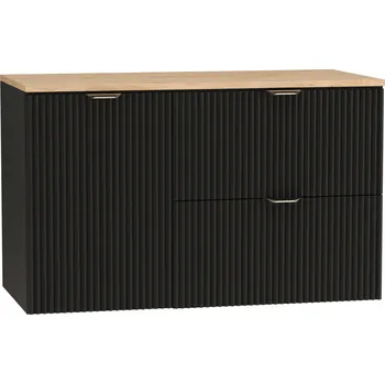 Koupelnový nábytek Skříňka pod umyvadlo s košem na prádlo 100 cm Černá s deskou Ořech Willy