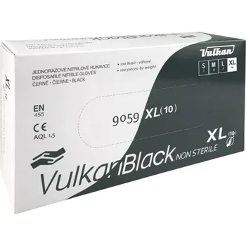 Vyšetřovací rukavice VulkanBlack černé jednorázové bezprašné nitrilové rukavice, velikost XL, 100 ks