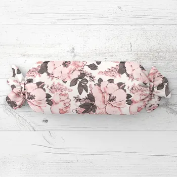 Dekorativní polštářek Polštář válec bonbon Sandra SA-549 Růžové růže a poupata na bílém 15x40 cm