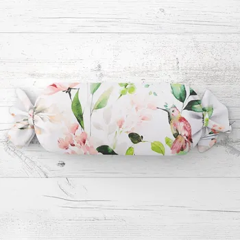Dekorativní polštářek Polštář válec bonbon Sandra SA-432 Ptáci mezi květy 15x40 cm