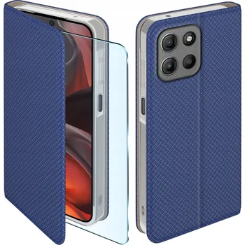 Pouzdro na mobilní telefon Flipové pouzdro KrainaGSM modré pro Moto E15/G05/G15, tvrzené sklo