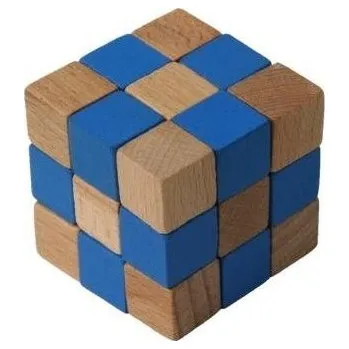 Hlavolam Dřevěný hlavolam kostka modrá