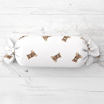Dekorativní polštářek Dětský polštář válec bonbon Sandra SA-531 Medvídci na bílém 15x60 cm