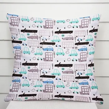Povlak na dekorativní polštářek Dětský bavlněný povlak na polštář Sandra SA-199 Autíčka a autobusy 50 x 60 cm