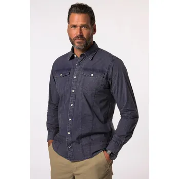 Pánská košile JP1880, Plus size Košile JP1880, dlouhé rukávy, trucker styl, vintage vzhled, Kent límeček, Modern Basic střih, do 8XL pro plnoštíhlé nadměrná velikost, 834957130-1454, modrý, 5XL, Plus size oblečení, Oblečení pro vysoké muže, Nadměrné velikosti, Oblečení