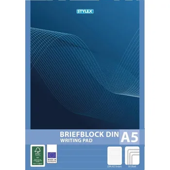 Blok Blok poznámkový Stylex A5/50 listů, linka, 70g/m2, bezdřevý bílý papír