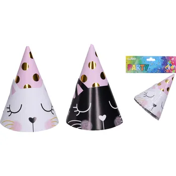 Party dekorace Párty kloboučky KOČKA 15 cm, 6 ks