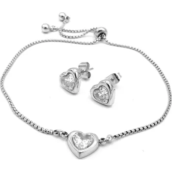 Souprava šperků Steel Jewelry Souprava jemný náramek náušnice z chirurgické oceli srdce chirurgická ocel náušnice srdíčko SET250115 dárkové balení zdarma