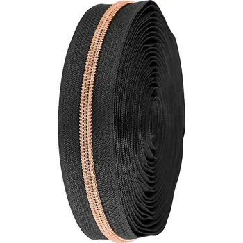 Zip spirálový No 5 s metalickými zoubky metráž, barva 6 černá růžovozlatá