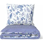 DARRÉ Bavlněné povlečení V kapradinách s pruhem - bílomodrá Velikost: atypický 240 x 220 + 2 x 70 x 90