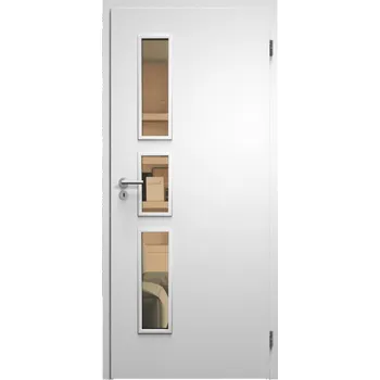 Interiérové dveře SAPELI ELEGANT KOMFORT M33 - CPL LAMINÁT - OTOČNÉ DVEŘE VČ. ZÁRUBNĚ - Bílá pór Průchozí šířka (cm): 100, Průchozí výška (cm): 197, Typ skla: Planibel bronz