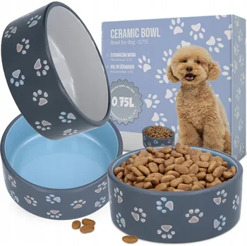 Miska pro psa Keramická miska pro plemena s klopenýma ušima, modré odstíny, 0,75 l