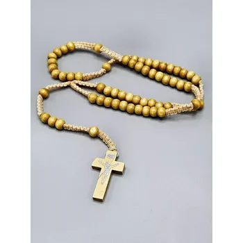 Růženec Růženec - dřevěné korálky na drhaných šňůrkách ve světle hnědé 2