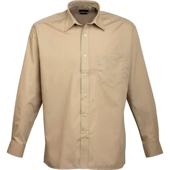 Pánská košile Premier Košile PR200, popelínová, dlouhý rukáv COT3902005550n-khaki Khaki 44,5