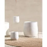 Květináč krémově bílý z vláknité hlíny ⌀ 39 cm kulatý venkovní květináč s reliéfovým vzorem Beliani