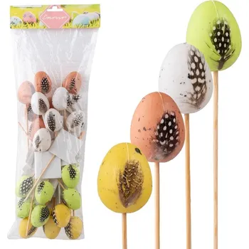 Zápich plast 45mm kraslice s pírkem+špejle, mix barev