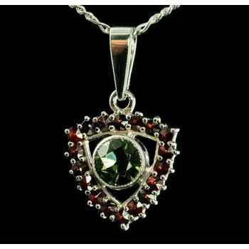Přívěsek RSG CENTAURI, stříbrný přívěsek s vltavínem a granátem, Ag 925