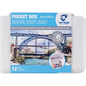 Speciální výtvarná barva Van Gogh sada akvarelových barev, 12 půlpánviček + štětec, plast. Krabička